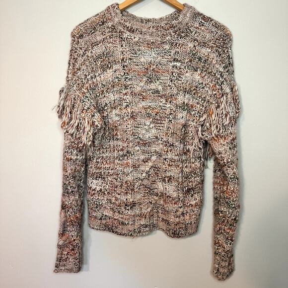 Joie Meghan Cable Knit Wool Blend Long Sleeve Fringe Sweater Size M - Picture 6 of 8